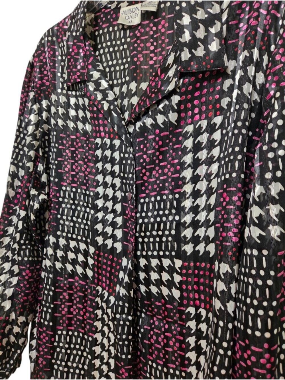 Vintage Semi Sheer Satin Blouse 18W Houndstooth EUC! - Picture 4 of 11